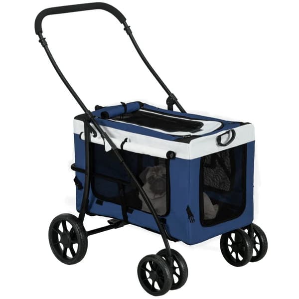 Rootz Dog Buggy - 2 turvahihnaa - Koirakärry - Taitettava - Irrotettava kori - Sadesuoja - Oxford-kangas - Teräs - Tummansininen - 81L x 58L x 97,5K c