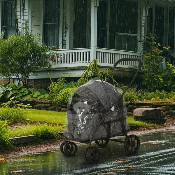 Rootz Dog Buggy - 2 turvahihnaa - Koirakärry - Taitettava - Irrotettava kori - Sadesuoja - Oxford-kangas - Teräs - Tummanharmaa - 81L x 68L x 98,5K cm