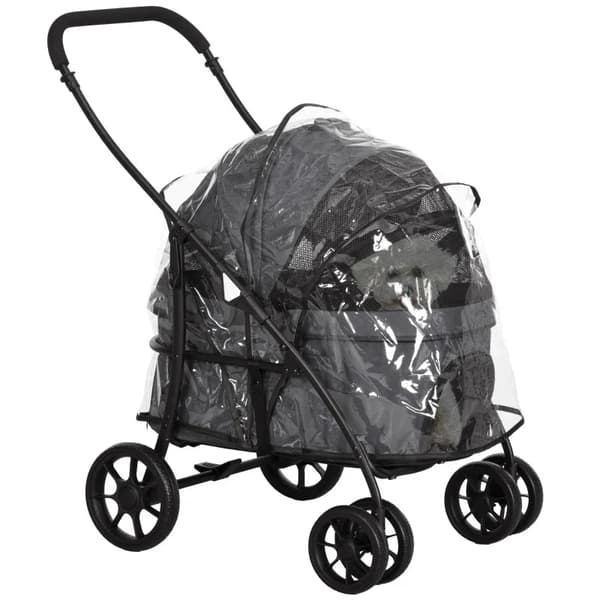 Rootz Dog Buggy - 2 turvahihnaa - Koirakärry - Taitettava - Irrotettava kori - Sadesuoja - Oxford-kangas - Teräs - Tummanharmaa - 81L x 68L x 98,5K cm