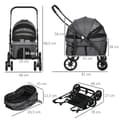 Pikkukuva 2 / 6: Rootz Dog Buggy - 2 turvahihnaa - Koirakärry - Taitettava - Irrotettava kori - Sadesuoja - Oxford-kangas - Teräs - Tummanharmaa - 81L x 68L x 98,5K cm