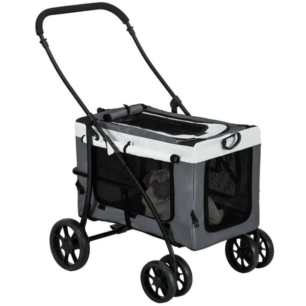 Rootz Dog Buggy - Pet Buggy - Koirakärry - Taittuva - Irrotettava kori - Oxford Kangas - Teräs - Musta - Harmaa - Valkoinen - 81 X 58 X 97,5 cm