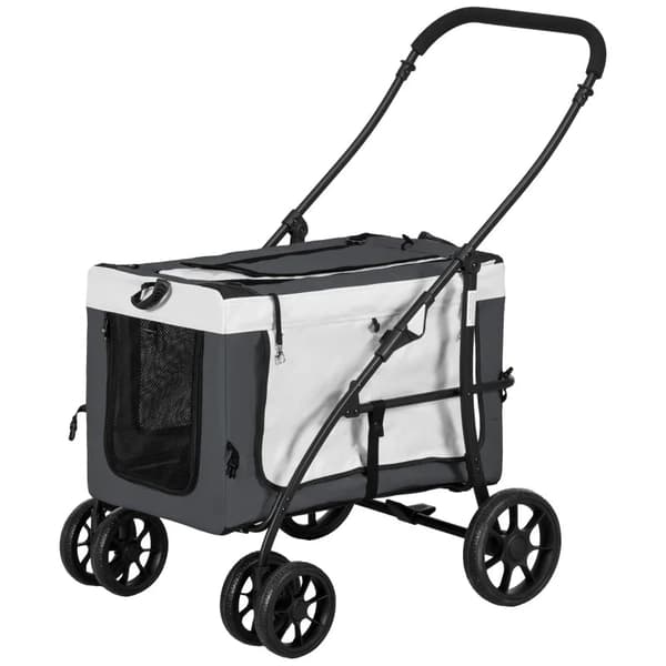 Rootz Dog Buggy - Pet Buggy - Koirakärry - Taittuva - Irrotettava kori - Oxford Kangas - Teräs - Musta - Harmaa - Valkoinen - 81 X 58 X 97,5 cm