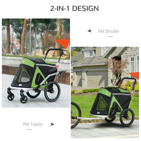 Rootz Dog Buggy - Hundejogger - Cykeltrailer - 2 Reflekser - Pet Bike Trailer - 1 Sikkerhedssnor - Oxford Cloth-aluminium - Grøn - 150 X 68 X 95 Cm