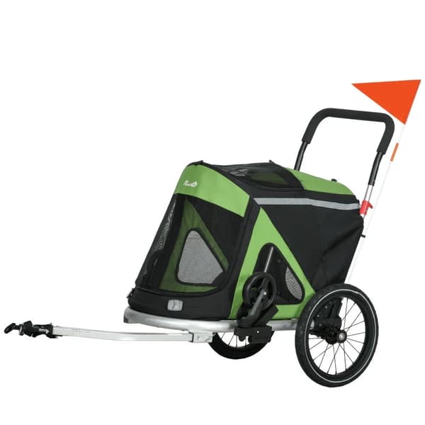 Rootz Dog Buggy - Hundejogger - Cykeltrailer - 2 Reflekser - Pet Bike Trailer - 1 Sikkerhedssnor - Oxford Cloth-aluminium - Grøn - 150 X 68 X 95 Cm