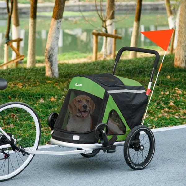 Rootz Dog Buggy - Hundejogger - Cykeltrailer - 2 Reflekser - Pet Bike Trailer - 1 Sikkerhedssnor - Oxford Cloth-aluminium - Grøn - 150 X 68 X 95 Cm