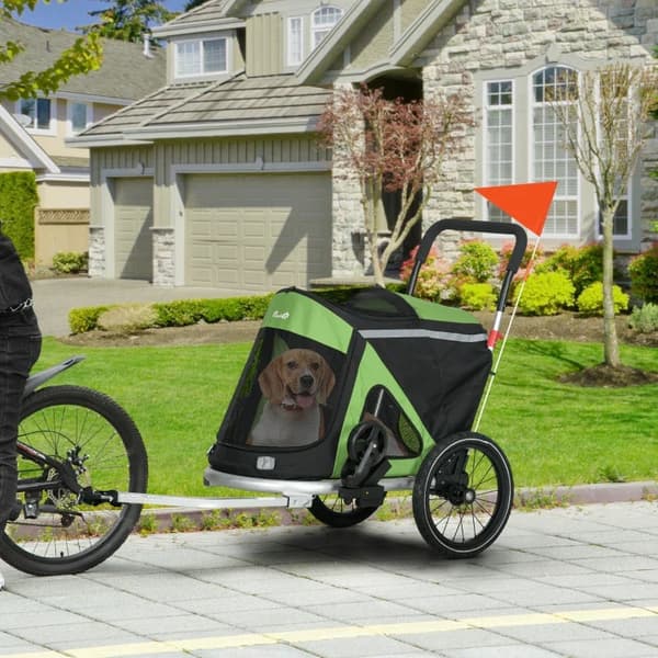 Rootz Dog Buggy - Hundejogger - Cykeltrailer - 2 Reflekser - Pet Bike Trailer - 1 Sikkerhedssnor - Oxford Cloth-aluminium - Grøn - 150 X 68 X 95 Cm
