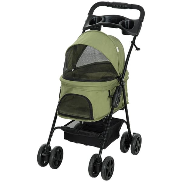Rootz Dog Buggy - Sammenklappelig hundeklapvogn - 2 sikkerhedssnore - kæledyrsvogn - 2 kopholdere - Stål - Polyester - Khaki - 67 X 45 X 96 Cm