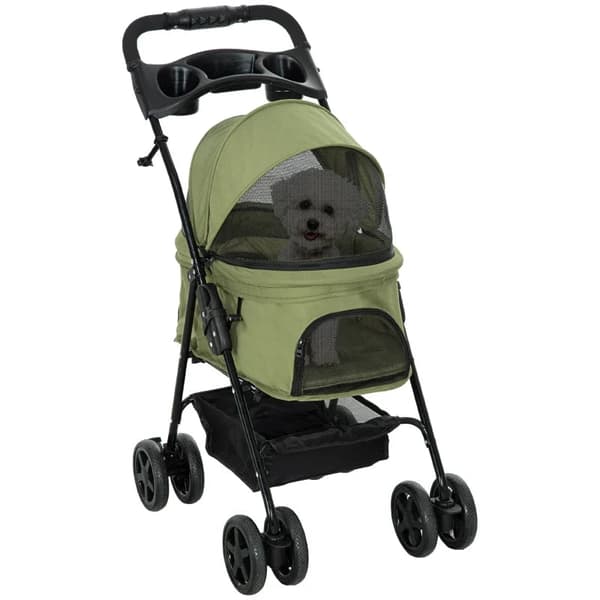 Rootz Dog Buggy - Sammenklappelig hundeklapvogn - 2 sikkerhedssnore - kæledyrsvogn - 2 kopholdere - Stål - Polyester - Khaki - 67 X 45 X 96 Cm