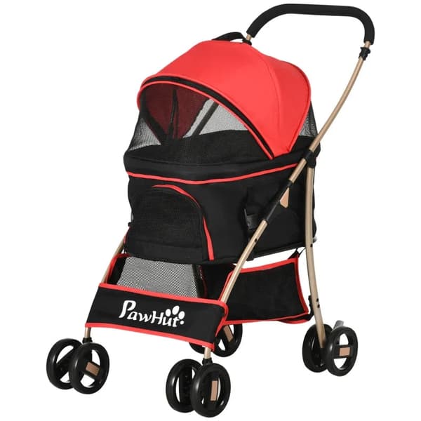 Rootz 2-i-1 Hundebuggy - Kæledyrsklapvogn - Sammenfoldelig Hundevogn - 1 kurv - 1 taske - Universal hjulbremse - Rød - 82 cm x 49,5 cm x 98 cm