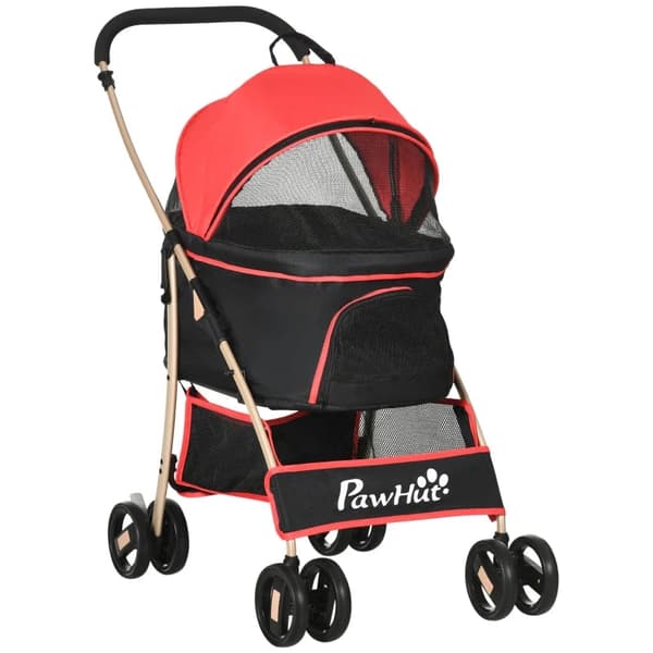 Rootz 2-i-1 Hundebuggy - Kæledyrsklapvogn - Sammenfoldelig Hundevogn - 1 kurv - 1 taske - Universal hjulbremse - Rød - 82 cm x 49,5 cm x 98 cm