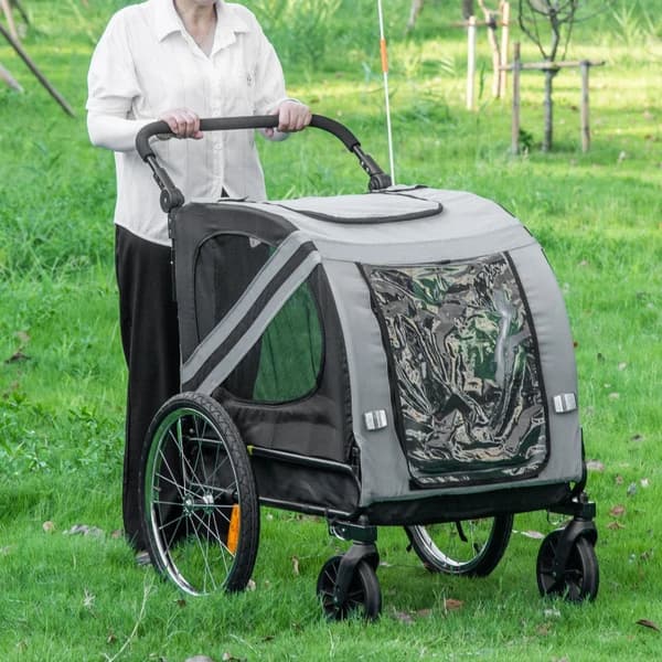 Rootz Dog Buggy - Hundevogn - Pet Buggy - Pet Bike Trailer - Hundeklapvogn - Sikkerhedssnorreflekser - Grå - 140cm x 72,5cm x 108cm
