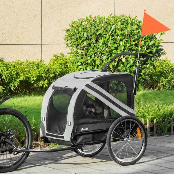 Rootz Dog Buggy - Hundevogn - Pet Buggy - Pet Bike Trailer - Hundeklapvogn - Sikkerhedssnorreflekser - Grå - 140cm x 72,5cm x 108cm