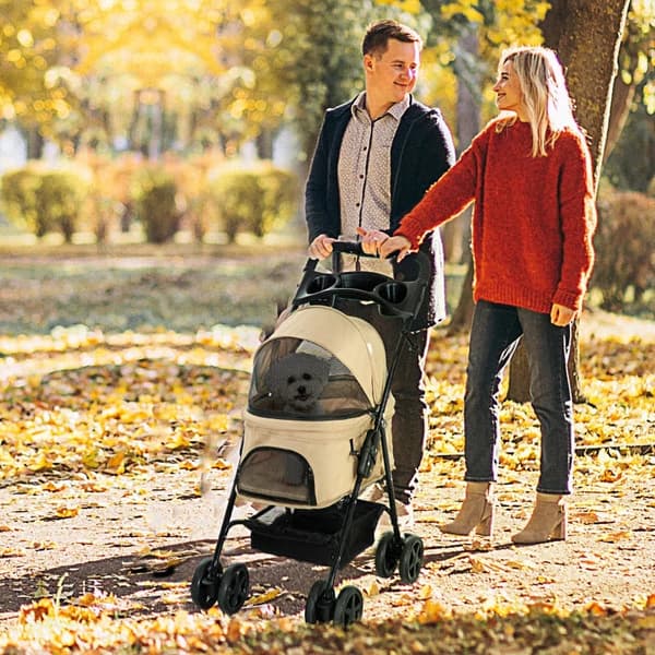 Rootz Sammenklappelig Hundeklapvogn - 2 Sikkerhedssnore - Hundevogn - 2 Kopholdere - Stål - Polyester - Khaki - 67 X 45 X 96 Cm