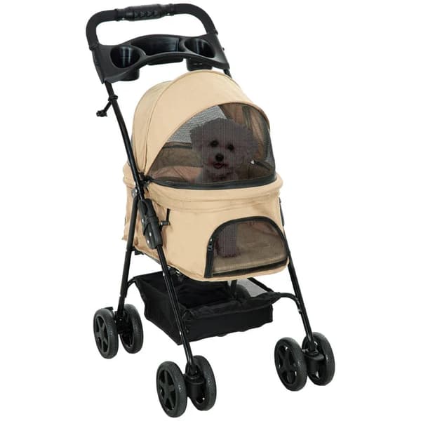 Rootz Sammenklappelig Hundeklapvogn - 2 Sikkerhedssnore - Hundevogn - 2 Kopholdere - Stål - Polyester - Khaki - 67 X 45 X 96 Cm