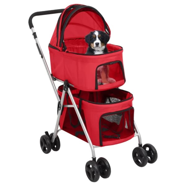 vidaXL dobbelt hundeklapvogn foldbar 83x48x97 cm oxfordstof rød -  Vogne til kæledyr