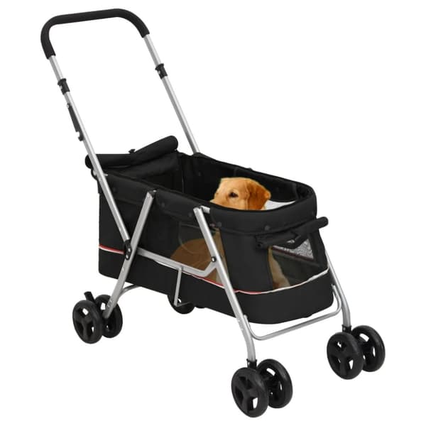 vidaXL foldbar hundeklapvogn 100x49x96 cm linned sort -  Vogne til kæledyr