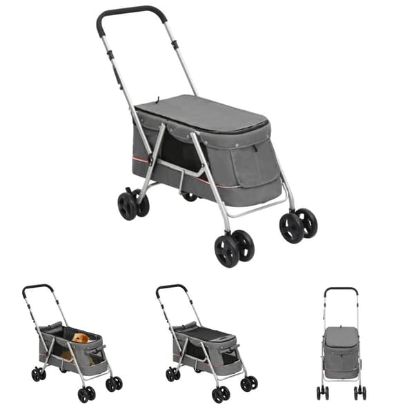 The Living Store foldbar hundeklapvogn 100x49x96 cm linned grå -  Vogne til kæledyr