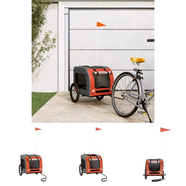 The Living Store cykeltrailer til kæledyr oxfordstof og jern orange og grå - Vogne til kæledyr