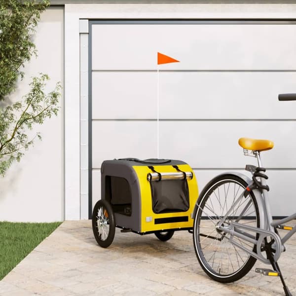 The Living Store Cykelvagn för djur gul och grå oxfordtyg och järn -  Vagnar för husdjur