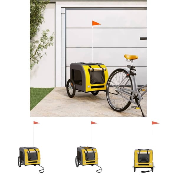 The Living Store Cykelvagn för djur gul och grå oxfordtyg och järn -  Vagnar för husdjur