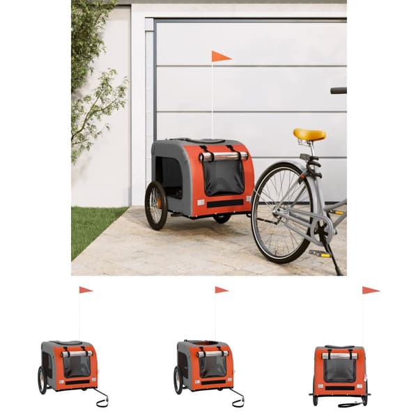 The Living Store cykeltrailer til kæledyr oxfordstof og jern orange og grå -  Vogne til kæledyr