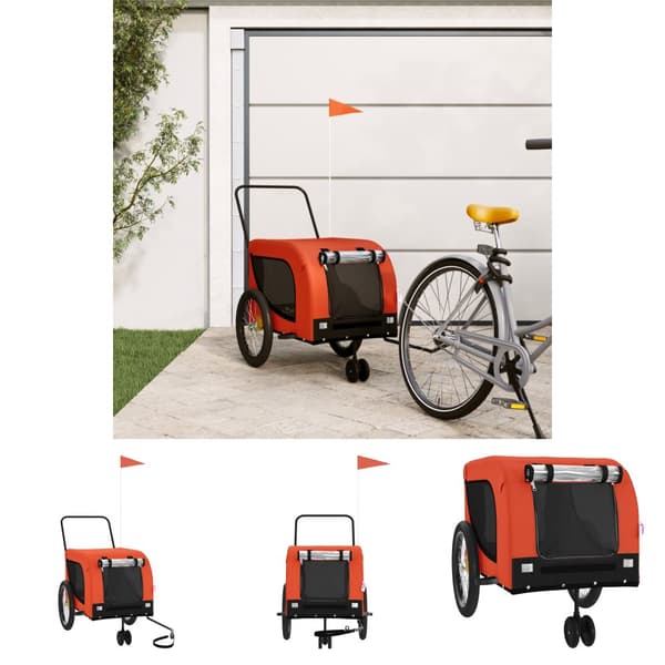 The Living Store hundetrailer til cykel oxfordstof og jern orange og sort -  Vogne til kæledyr