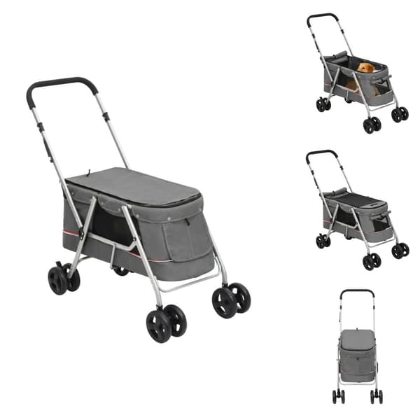 Vogne til kæledyr - Living foldbar hundeklapvogn 100x49x96 cm linned grå