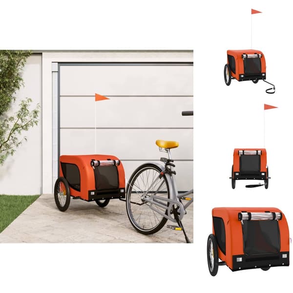 Vagnar för husdjur - Living Cykelvagn för djur orange och svart oxfordtyg och järn
