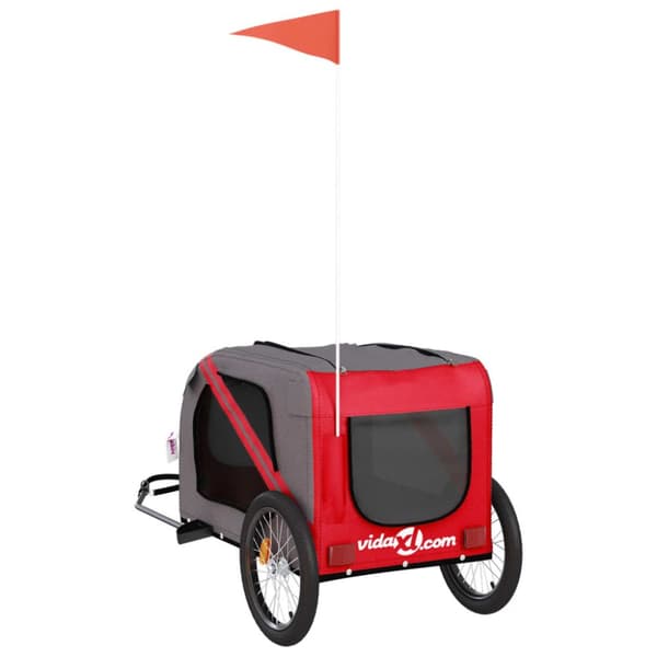 Cykeltrailer til kæledyr oxfordstof og jern rød og grå - Hundetrailer - Hundetrailere - Home & Living