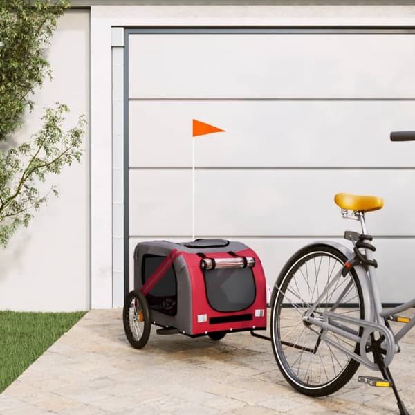 Cykeltrailer til kæledyr oxfordstof og jern rød og grå - Hundetrailer - Hundetrailere - Home & Living