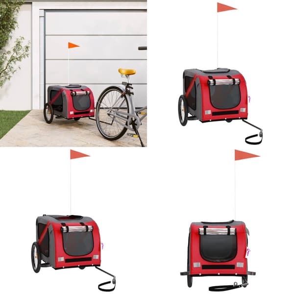 Cykeltrailer til kæledyr oxfordstof og jern rød og grå - Hundetrailer - Hundetrailere - Home & Living