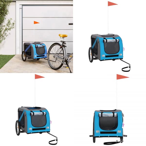 Cykeltrailer til kæledyr oxfordstof og jern blå og grå - Hundetrailer - Hundetrailere - Home & Living