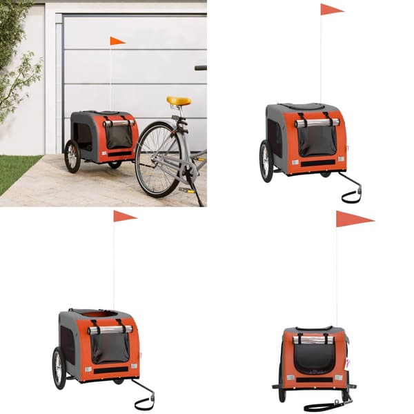 Cykeltrailer til kæledyr oxfordstof og jern orange og grå - Hundetrailer - Hundetrailere - Home & Living