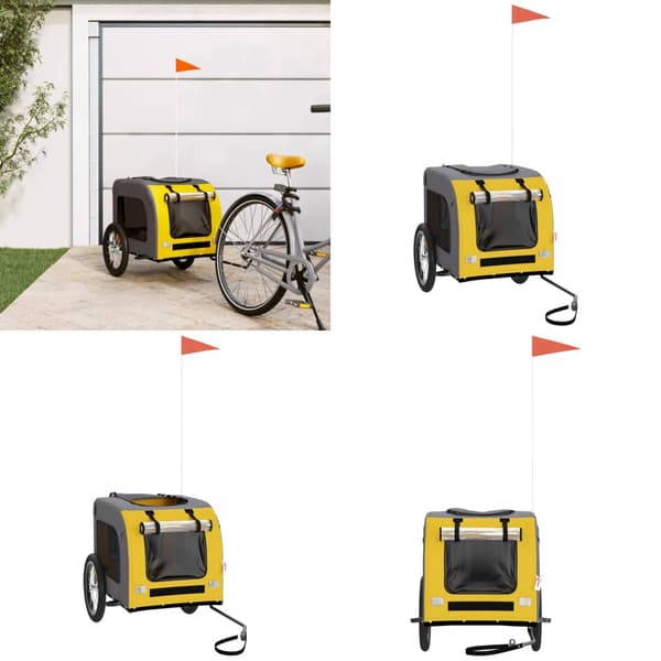 Cykelanhænger til kæledyr oxfordstof og jern gul og grå - Hundetrailer - Hundetrailere - Home & Living