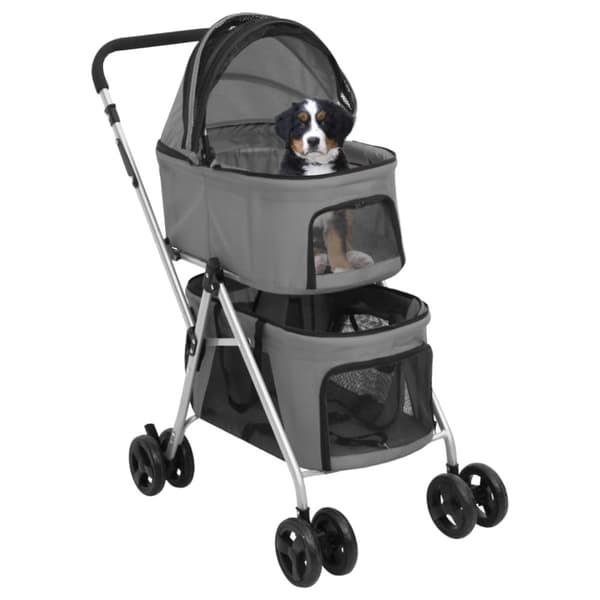 Dobbelt hundeklapvogn foldbar 83x48x97 cm oxfordstof grå - Hundeklapvogn - Hundeklapvogne - Home & Living