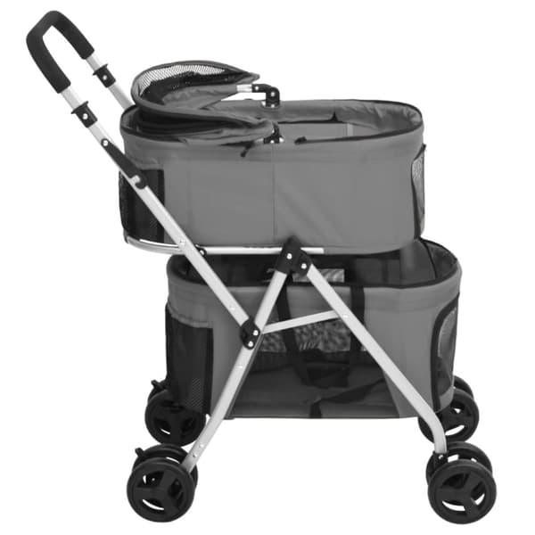 Dobbelt hundeklapvogn foldbar 83x48x97 cm oxfordstof grå - Hundeklapvogn - Hundeklapvogne - Home & Living