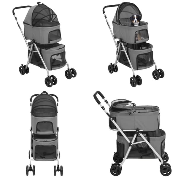 Dobbelt hundeklapvogn foldbar 83x48x97 cm oxfordstof grå - Hundeklapvogn - Hundeklapvogne - Home & Living