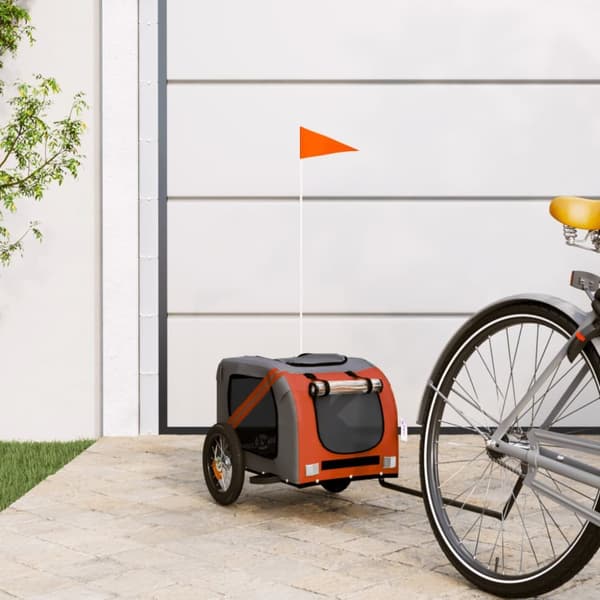 Cykelvagn för djur orange och grå oxfordtyg och järn