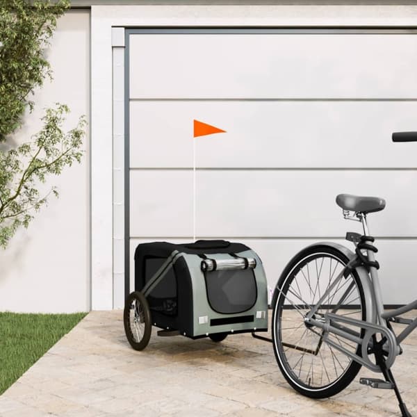 Cykelvagn för djur svart och grå oxfordtyg och järn
