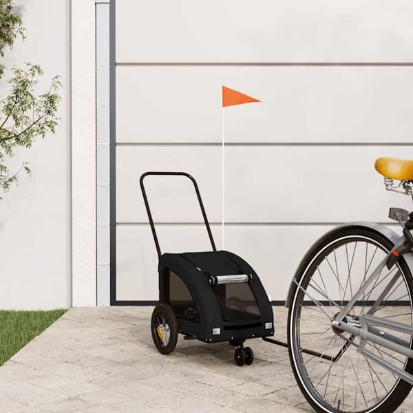Cykelvagn för djur svart oxfordtyg och järn