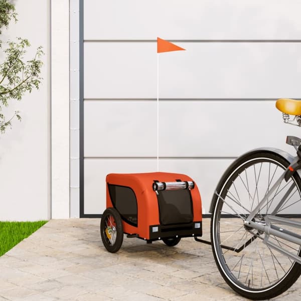 Cykelvagn för djur orange och svart oxfordtyg och järn