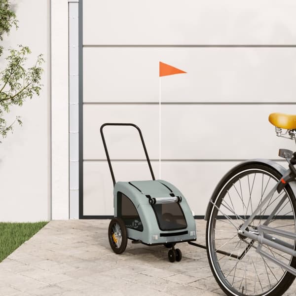 Cykelvagn för djur grå oxfordtyg och järn