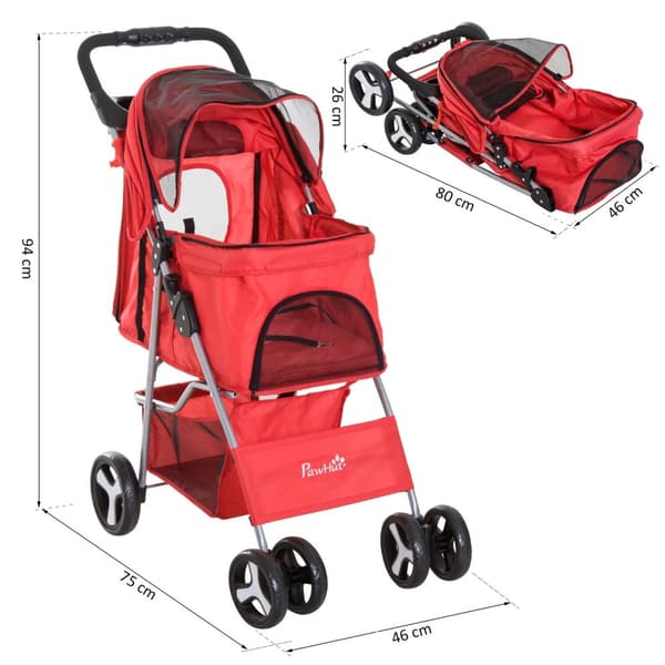 Rootz hundvagn - Pet Buggy - Foldbar Carrier - Waterproof Comfort - 75L X 46W X 94H CM