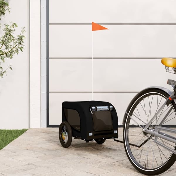 Cykelvagn för djur svart oxfordtyg och järn