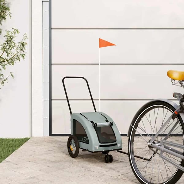Cykelvagn för djur grå oxfordtyg och järn