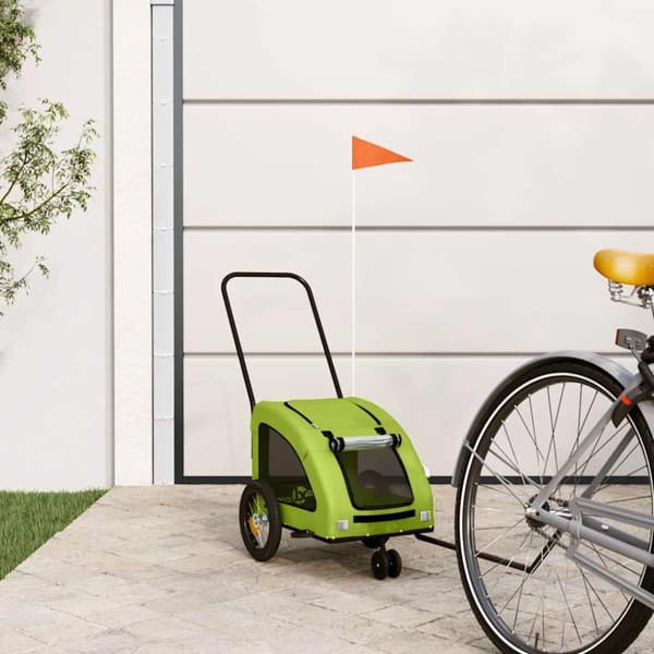 Cykelvagn för djur grön oxfordtyg och järn