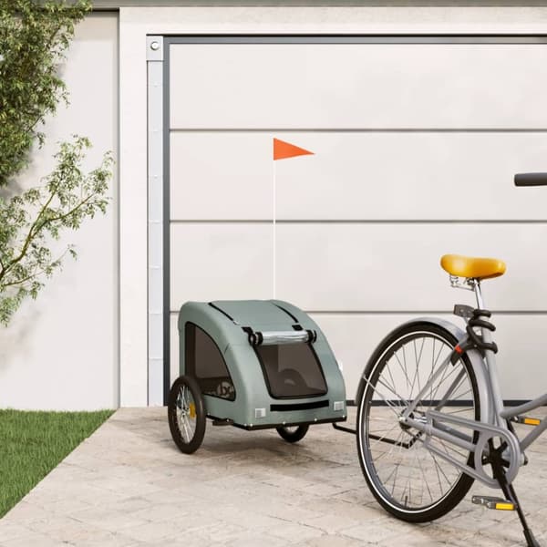 Cykelvagn för djur grå oxfordtyg och järn