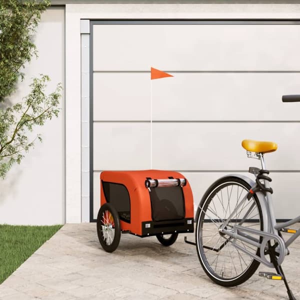 Cykelvagn för djur orange och svart oxfordtyg och järn