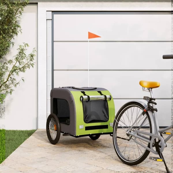 Hundcykelvagn grön och grå oxfordtyg och järn