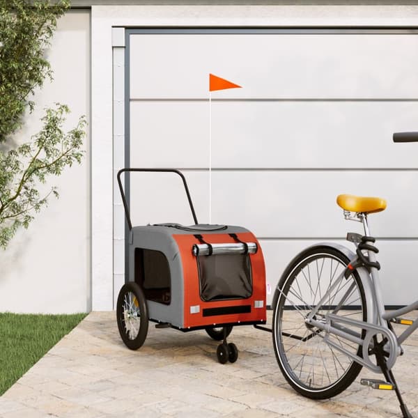 Cykelvagn för djur orange och grå oxfordtyg och järn